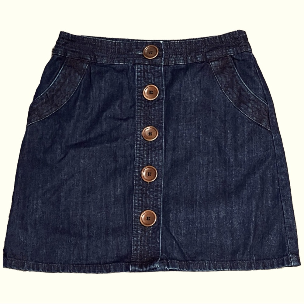 Boden Dark Blue Mini Skirt with Brown Buttons